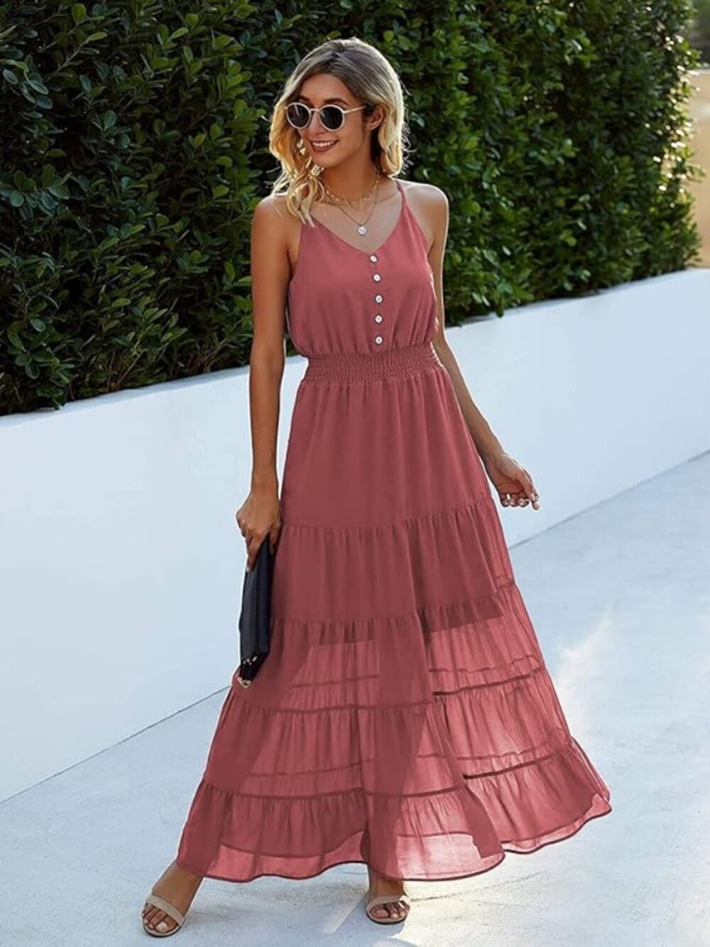 NWT PRETTYGARDEN Women's Spaghetti Strap Tiered Maxi Dress Size S
